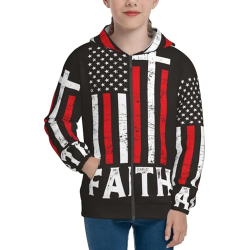 USA Flag Cross Kids Pullover Hoodies Boys Zip Up Sweatshirts Girls Athletic Clothes with Pocket3