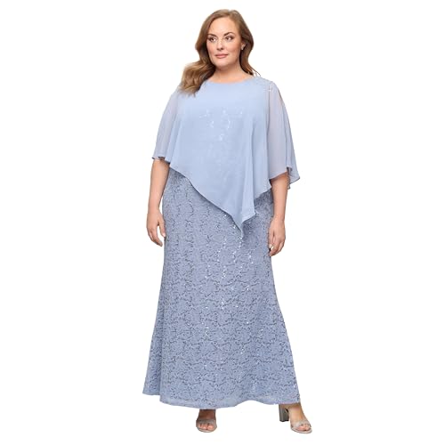 Image of S.L. Fashions Womens Plus Size Long Length Sequin Lace Beaded Capelet Mother of The Bride Dress, Formal Evening Gown