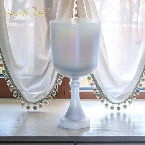 Crystal Soul - Cuenco tibetano de cristal con textura esmerilada, 18,5 cm, 432 Hz, azul y gris