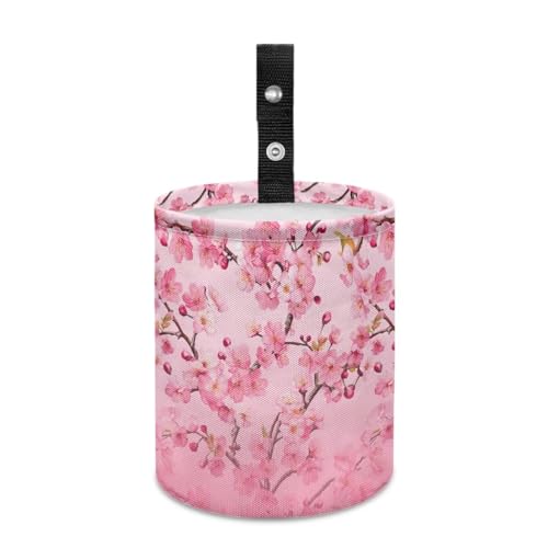 Image of Pink Flower Vehicle Trash Can Trash Bag for Cars Waste Basket Collapsible Reusable Leak Proof Car Organizer Road Trip Must Haves for Kids