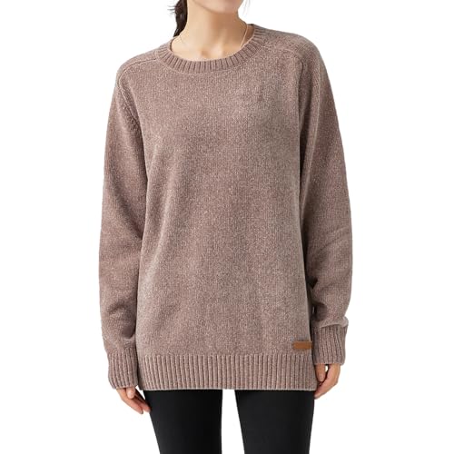 Image of Simple&Opulence Women's Chenille Sweater Crewneck Long Sleeve Pullover Ribbed Cuff Hem Round Neck Jumper Tops