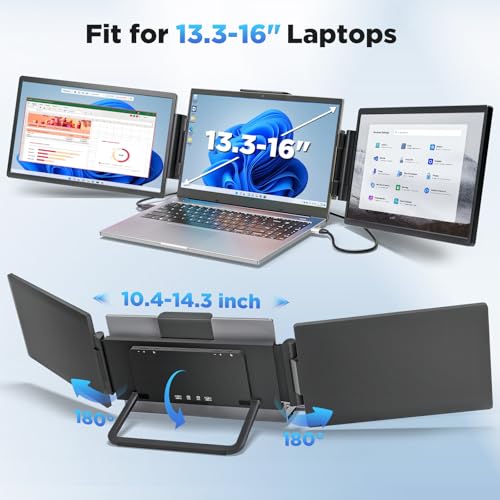 Image of Laptop Screen Extender, 14 inch 1200P FHD IPS Light & Portable Triple Monitor 16:10 for 13.3 inch-16 inch Laptops, USB-C & HDMI Plug & Play Monitor Extender with Metal Stand for Mac /Wins /Android /Chrome
