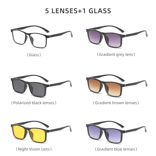 JIM HALO Magnetic 5Pcs Polarized Clip-on Sunglasses Plastic Square Frame for Night Driving2