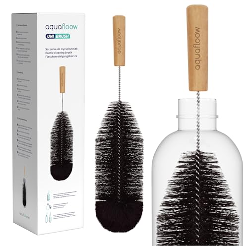 Auqafloow Goupillon Bouteille – Brosse Universelle pour Bouteilles, carafes & vases | Pointe Arrondie | Manche en Bois Ergonomique | Poils Robustes | pour Verre, INOX & Plastique – 1 pièce