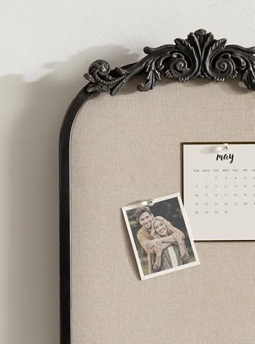 Image of Kate and Laurel Arendahl Arch Pinboard; 13 x 25; Black; Framed Arched Ornate Vintage Cork Board for Use as Motivational Vision Board or Wall Organizer