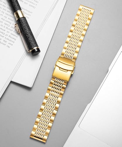 Image of BINLUN Stainless Steel Watch Band, Metal Watch Strap for Men Women Replacement with Double-Lock Deployment Clasp Polished Watch Bracelet Silver Black Gold Rose-gold 18 /19 /20 /21 /22 /24mm