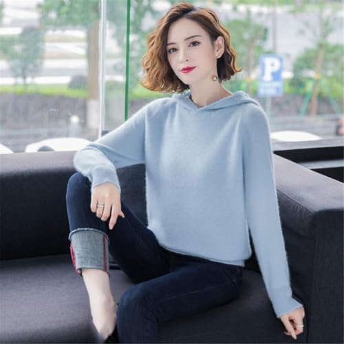 Jersey de cachemira de visón premium para mujer con capucha azul l 4