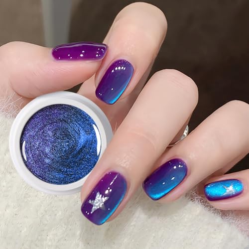 Esmalte gel efecto gato holográfico azul y morado 15ml