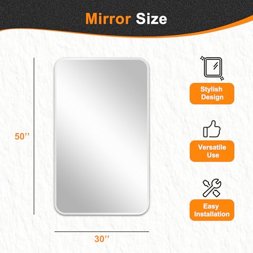Image of Delma Bathroom Vanity Mirror, Silver Framed Mirror for Over Sink, 50x30