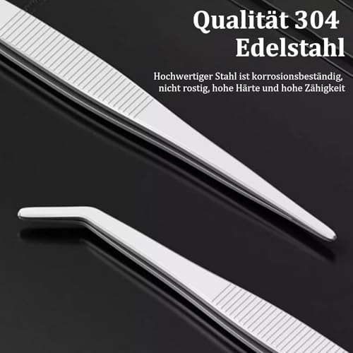 5 STK Edelstahl Pinzetten Set, Präzisionspinzette Gebogene Pinzette Spitz Pinzetten Profi, Mehrzweckpinzette für Basteln, Kochen, Reparieren, Backen, Grillen, Modell Craft Tweezers (5 Längen)
