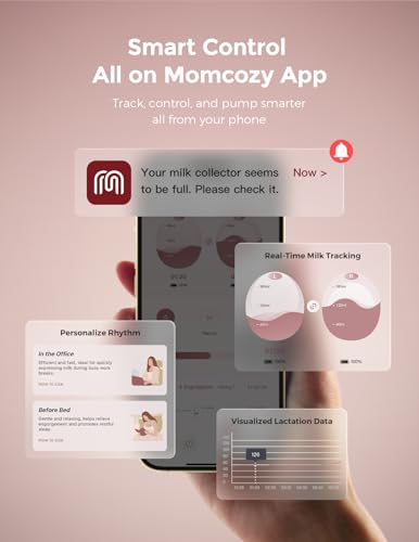 Image of Momcozy Air 1 Wearable Breast Pump, Ultra-Slim Hands-Free Breast Pump with Wireless Charging Case, Top-View Visible, App Control, Auto Mode Switching, Milk Tracking & Full-Collector Alerts, 6oz