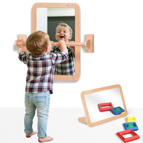 Image of Bolocon Montessori Baby 2-in-1 Shatterproof Safety Mirror with Pull-Up Bar - Infant Wall Mount & Floor Play for Tummy Time (6 Months+)