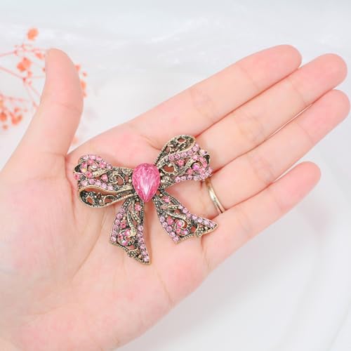 Image of Rhinestone Bow Brooch Vintage Crystal Large Bowknot Brooches for Women Brooch Pin Wedding Fashion Jewelry Accessories,Women Gift
