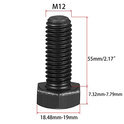 Image of M12-1.75 x 55mm Carbon Steel Grade 8.8 External Hex Head Screw Bolts Metric Thread Hexagon Bolts Fastener for Hardware Furniture Machinery Black 5pcs