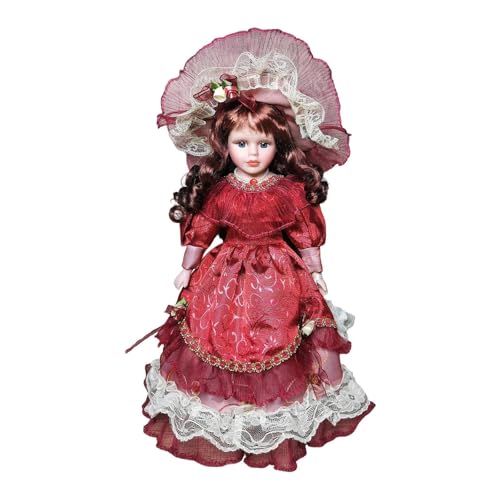 harayaa Poupée Porcelaine, Figurine Décorative Femme Debout, Statuette Dame Vintage en Habits Anciens avec Robe Longue et Chapeau, Ornement Intérieur pour Salon,...