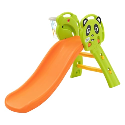 Joyz 2in1 Kinderrutsche, Grün-Orange, Spielrutsche Set Indoor/Outdoor, Kinder Spielzeug Rutsche + Basketballkorb, ab 3 Jahren, Babyrutsche Gartenrutsch Kleinkinderrutsche Rutschbahn Kunststoffrutsche