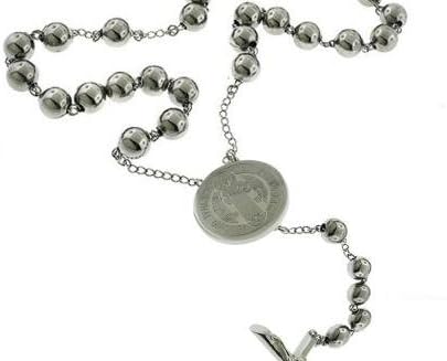 Miniatura 3 de Rosario católico cuentas collar de oración acero inoxidable San Benito medalla de 28 pulgy 6 mm 24 pulg y 6 mm o 18 pulg y 4 mm