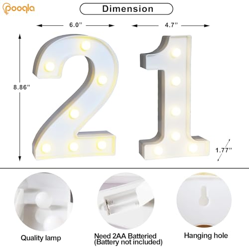 Image of Pooqla 21st Birthday Decorations for Her Him, Decorative Marquee Numbers with Remote, Light Up 21 Sign for Party Backdrop 21st Wedding Anniversary Decor, Warm White and Cool White Number 21