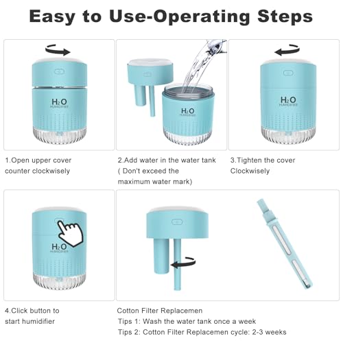 Image of Rechargeable Mini Humidifier with 7 Color Light, Small Personal Desktop Humidifier for Baby Bedroom, Office, Nursery, Travel with Auto Shut-Off, Super Quiet