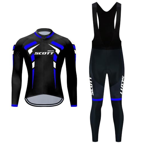 Moxilyn Fahrradtrikot Set Langarm für Herren Fahrradbekleidung MTB Radtrikot Herrentrikot Radhose Radsport-Bekleidung Rennrad Trikot Sportbekleidung Shirts mit 20D Sitzpolster