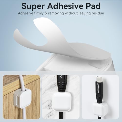 Aceyoon 8 Porte-câbles magnétiques, 1-Second Verrouiller l'organisateur de fils adhésifs, tirer facilement & Gestion des câbles USB Chargeur Cord Nightstand Bureau de voiture & Accueil Bureau Cable Organisateur Blanc