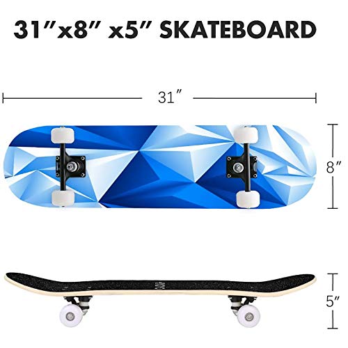 Scientoy Skateboard, Beginner Skateboards, 31" x 8" Complete Pro Skateboard with A Repair Kit for Kids/Boys/Girls/Youth/Adults, 9 Layer Canadian Maple Double Kick Skateboard for Outdoor Sports