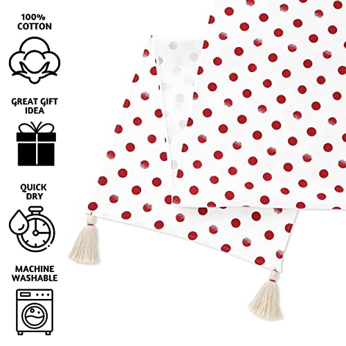Folkulture Farmhouse Table Runner 108 Inches Long For Kitchen Décor, 100% Cotton Red Rustic Table Runner With Tassels For Wedding Table Decor, Modern Table Runner Or Boho Runner (Polka Red) #TOP6