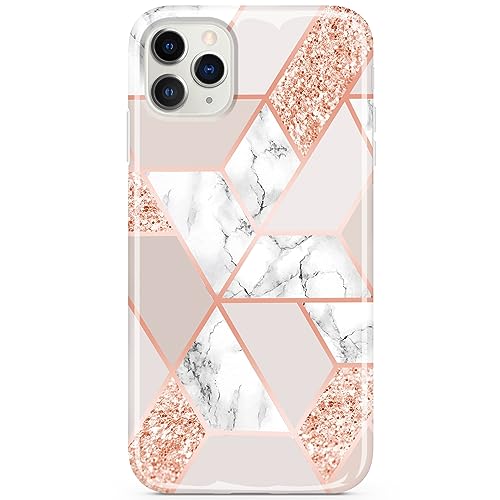 Coque iPhone 12 Mini or rose géométrique en marbre brillant de haute qualité