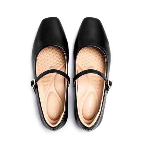 Image of Cusolemore Mary Jane Flat Shoes with Arch Support and Hidden Wedge Heel, Women Ballet Flats, Mary Jane Flats, Comfortable Dress Shoes