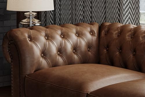 Valencia Parma Chesterfield 3 Seater Sofa 82" | Premium Full-Aniline Leather | Mid-Century Leather Couch with Classic Button Tufted Back, Wood Legs for Living Room, Chocolate - Thumbnail 5
