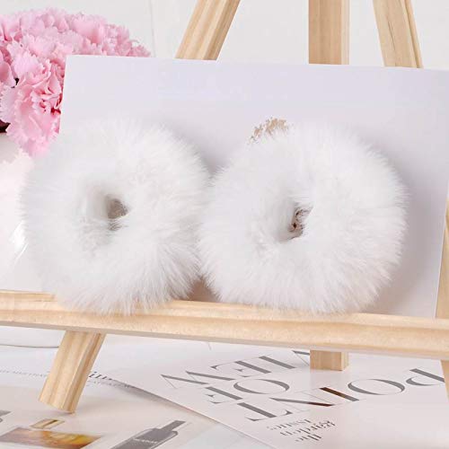 12Pcs Faux Fuzzy Hair Tie Artificial Rabbit Fur Hair Band Rope Ponytail Hair Holder Wristband Furry Hair Ring Hair Accessories (white+black)