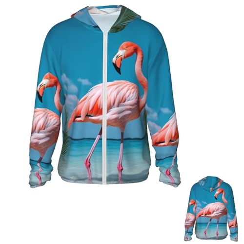 Flamingo in Water Sun Protection Hoodie Jacket UPF 50+ Full Zip Long Sleeve Sun Shirts With Pockets Rash Guard