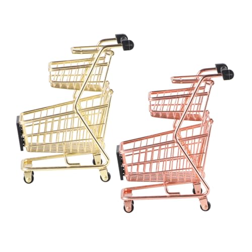 Toddmomy 2 Piezas Carrito de Miniatura Carrito de Supermercado de Doble Decoración Creativa y Accesorio Fotográfico