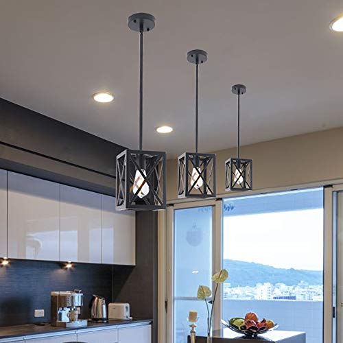 Puupa Farmhouse Lantern Pendant Light Fixtures Ceiling Hanging Rustic Chandelier Black (1 Light) #TOP4