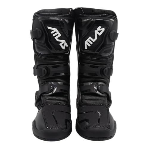 Atlas Brace Traction Boots (Youth - Size: 4) with Mud Gaiter 3-Buckle Closure with Adjustable Straps for Use In: Enduro Racing Powersports Motocross (Black)