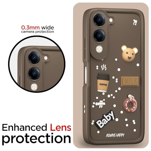 Image of Bintage Ball Bear| Donut| Milk Cake| Baby| Coffee Rubber Case Camera Protection Back Cover Compatible for Vivo Y19s 5G - Brown