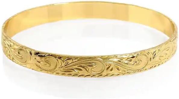 Healani Jewelry 10mm Traditional Oval Gold Hawaiian Heritage Bangle Bracelet