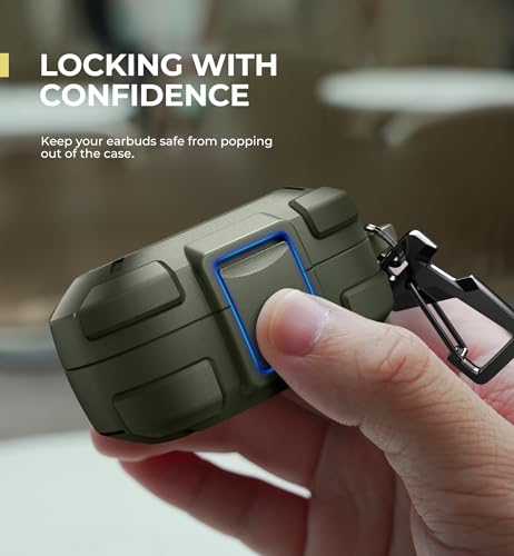Image of Dexnor for Bose QuietComfort Earbuds Protective Case with Drop-Proof Lock, Shockproof Rugged Bumper Cover with Carabiner & Keyring for Bose QuietComfort Earbuds 2024 Green（Charger not Included）