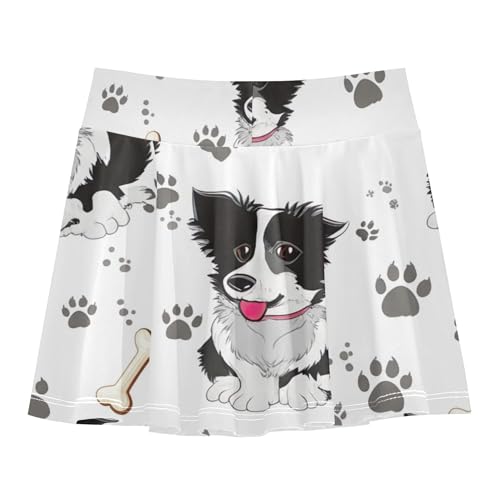 Black White Dogs Poses Paw Athletic Shorts Girls Skorts Toddler Tennis Skirts Dance Flowy Skirt 3t2