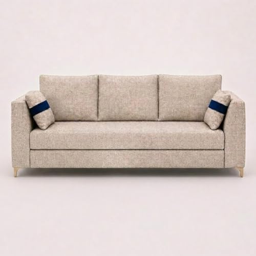 Image of FURNY Signature Cresta 3 Seater Sofa Set | Boucle Weave Fabric | 40D Foam + Zigzag Spring | 3-Yr Warranty (Sandstone Beige) | Modern Living Luxury Sofa Set for Home, Office & Hotel Spaces