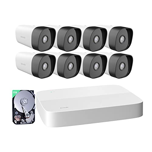 Tenda Kit Videosorveglianza Esterno 4MP, 8CH 4K NVR (fino a 10TB) con 1TB HDD e 8X Telecamera PoE, Rilevamento Intelligente di Persona, Visione Notturna di 50M, Accesso Remoto, K8P-4TR-1T