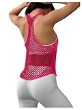 SweatyRocks Women's Racerback Workout Tank Tops Fishnet Sleeveless Athletic Yoga Shirts Hot Pink Medium