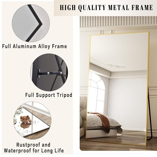 Image of BEAUTYPEAK 71 inchx36 inch Rectangle Full Body Floor Mirrors, Full Length Mirror Hanging or Leaning, Aluminum Alloy Frame Wall Mirror for Bedroom, Dressing Room, Gold