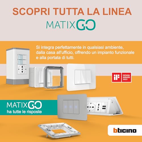 Bticino Matixgo Presa Di Corrente Con Porta Usb 1 Modulo Bianco JW4191AA Caricatore Usb Con Due Porte Tipo A, 15W - 4