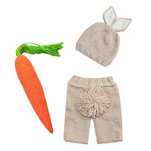 3 stycken utklädningsdelar för baby, pojke eller flicka, mössa + shorts, morotsleksak, fotorekvisita, virkad kostym för fotografering, 02-grå, 0-12 Månader