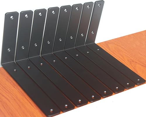 10 Pack - L 9" x H 6" x W1.5, 5mm Thick Black L Shelf Bracket, Iron Shelf Brackets, Metal Shelf Brackets, Floating Shelf, Shelf Supports with Screws by MHMYDZ - Used condition - US$26.18