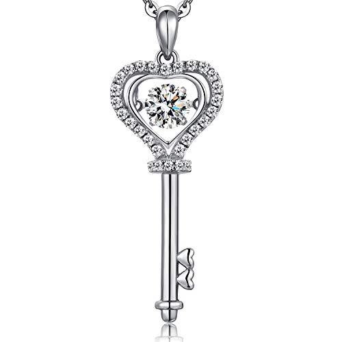 Collier Clé Femmes Coeur Clé Collier CZ Danse Pendentif Collier Danse Coeur Collier En Argent Sterling Danse Diamant Collier Clé Pendentif Collier Pour Les...