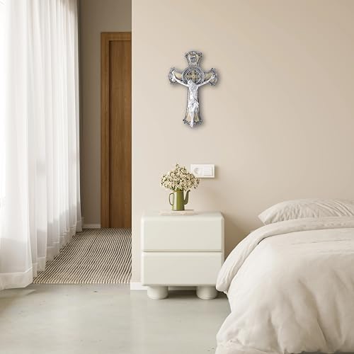 Taprion Cruz de parede crucifixo - arte de parede de resina de São Bento - Cruz dourada de 25 cm dá