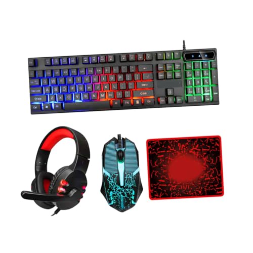 DOITOOL Clavier Filaire avec Souris Fil Ergonomique Rétroéclairée et Casque USB Ensemble avec Tapis de Souris pour Bureau et Gaming