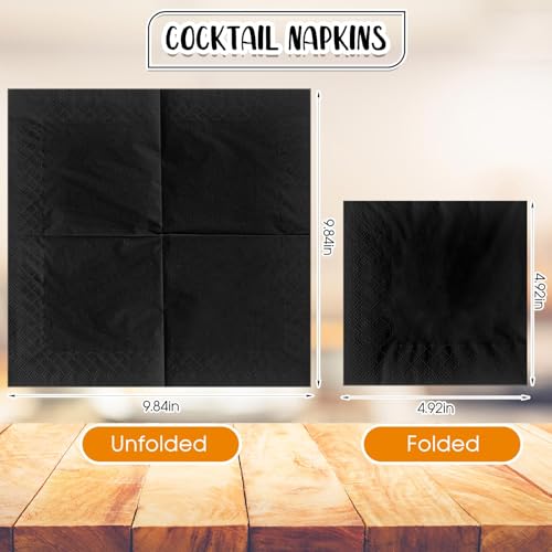 Image of Henoyso 4000 Pack 2 Ply 9.8 x 9.8 Inch Black Cocktail Napkins Bulk
